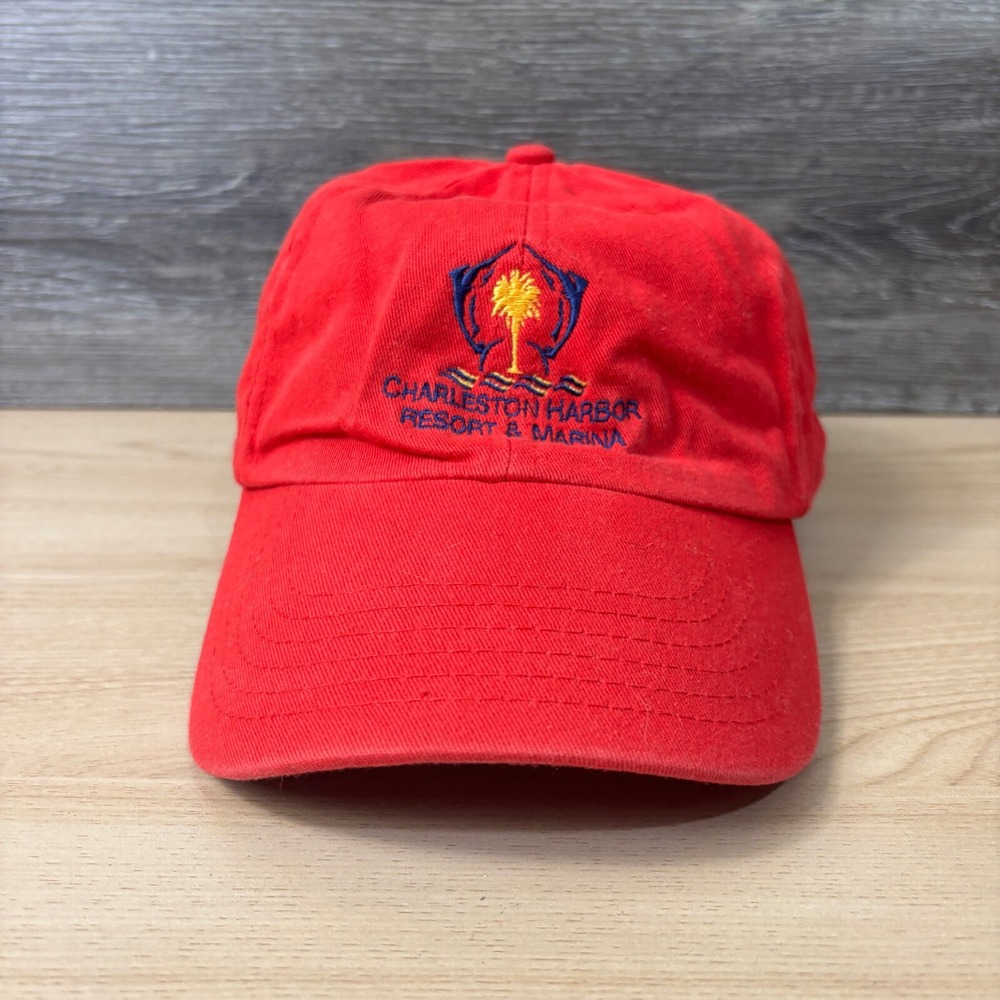 Charleston Harbor Hat Cap Strap Back Red Resort Marina Adjustable